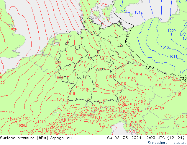 地面气压 Arpege-eu 星期日 02.06.2024 12 UTC