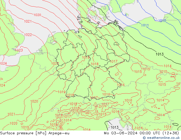 Pressione al suolo Arpege-eu lun 03.06.2024 00 UTC