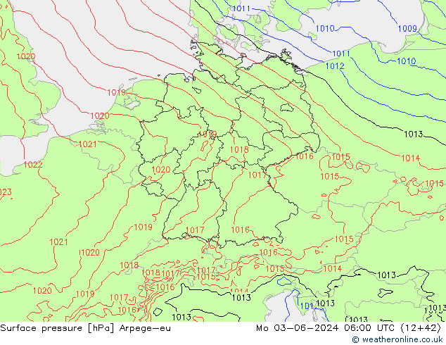 Surface pressure Arpege-eu Mo 03.06.2024 06 UTC