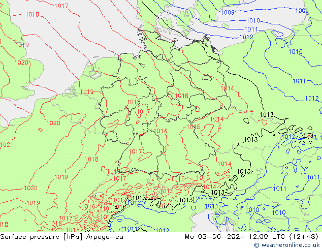 Surface pressure Arpege-eu Mo 03.06.2024 12 UTC