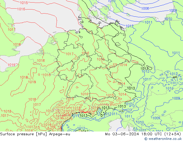 Surface pressure Arpege-eu Mo 03.06.2024 18 UTC