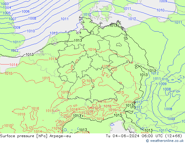 pressão do solo Arpege-eu Ter 04.06.2024 06 UTC