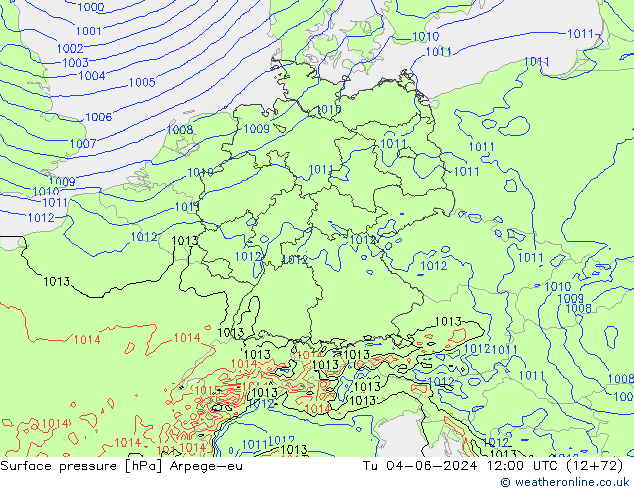 Surface pressure Arpege-eu Tu 04.06.2024 12 UTC
