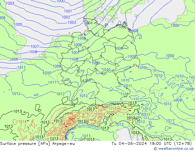 Yer basıncı Arpege-eu Sa 04.06.2024 18 UTC