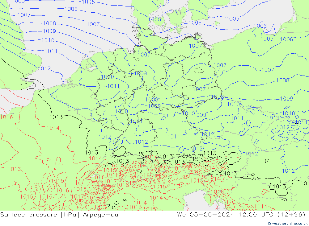 Atmosférický tlak Arpege-eu St 05.06.2024 12 UTC