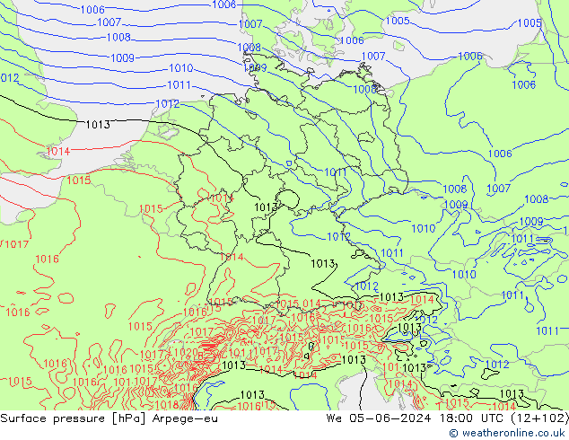 Yer basıncı Arpege-eu Çar 05.06.2024 18 UTC