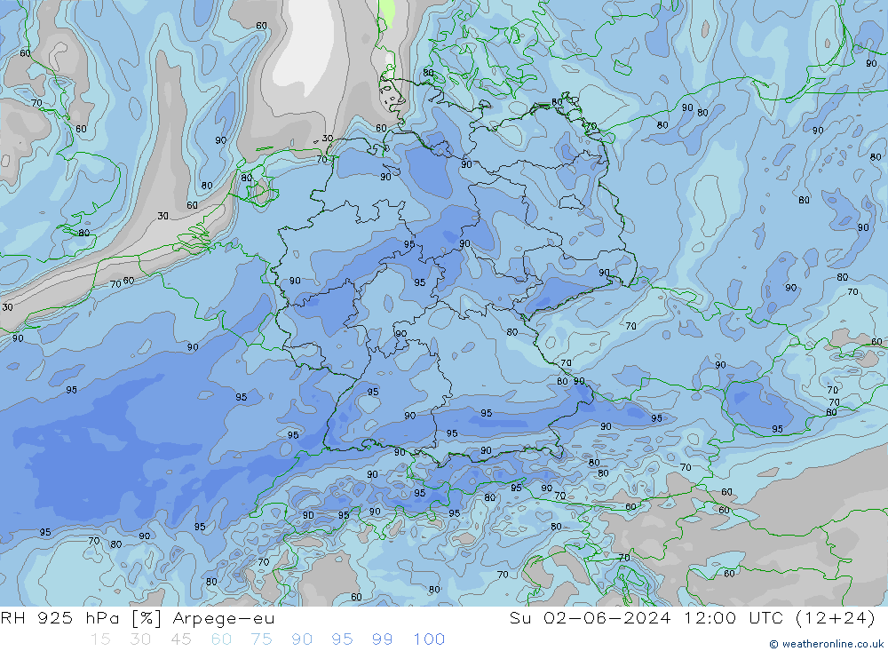 RH 925 hPa Arpege-eu Su 02.06.2024 12 UTC