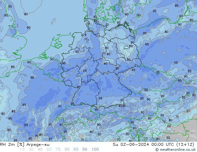 RH 2m Arpege-eu Su 02.06.2024 00 UTC