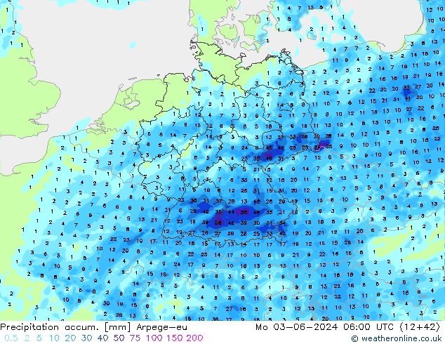 Precipitation accum. Arpege-eu  03.06.2024 06 UTC