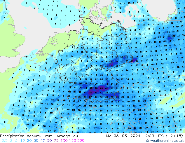 Precipitation accum. Arpege-eu Seg 03.06.2024 12 UTC