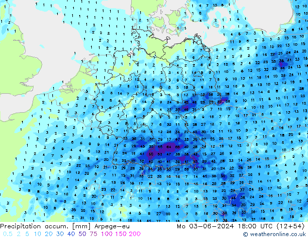 Precipitation accum. Arpege-eu pon. 03.06.2024 18 UTC