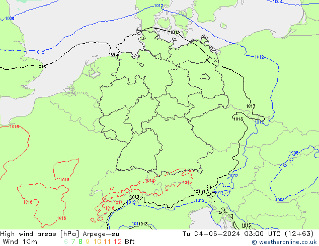High wind areas Arpege-eu Tu 04.06.2024 03 UTC