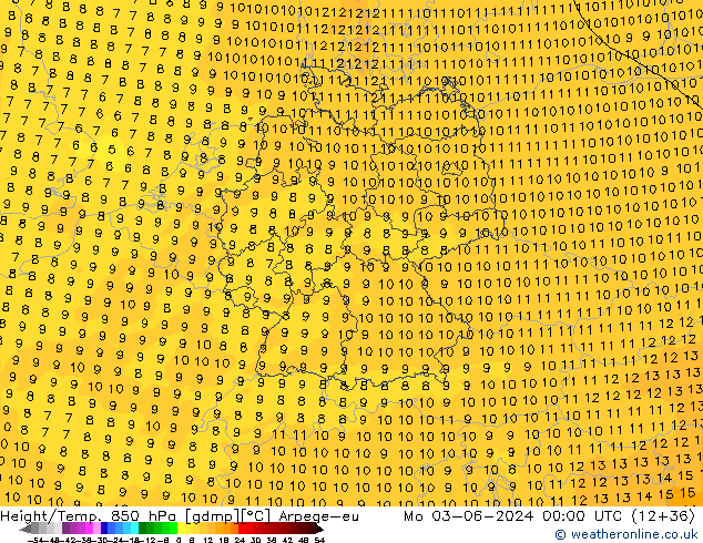 Height/Temp. 850 hPa Arpege-eu Mo 03.06.2024 00 UTC