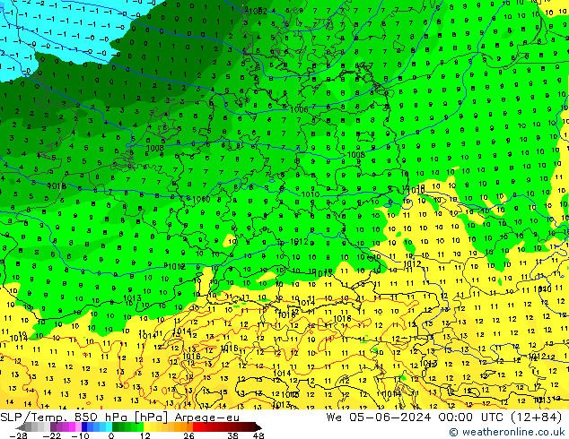 SLP/Temp. 850 hPa Arpege-eu Qua 05.06.2024 00 UTC