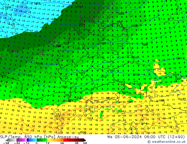 850 hPa Yer Bas./Sıc Arpege-eu Çar 05.06.2024 06 UTC