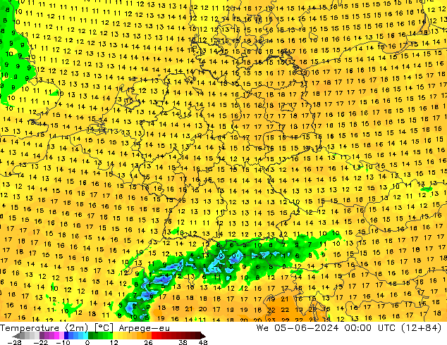 Temperature (2m) Arpege-eu We 05.06.2024 00 UTC