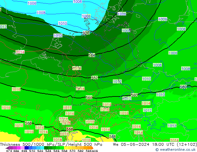 Thck 500-1000hPa Arpege-eu We 05.06.2024 18 UTC