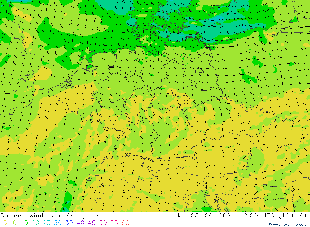 Vent 10 m Arpege-eu lun 03.06.2024 12 UTC