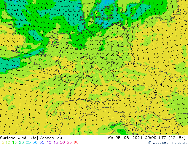 Surface wind Arpege-eu St 05.06.2024 00 UTC
