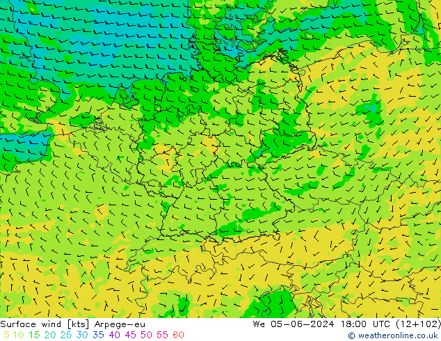 Vento 10 m Arpege-eu mer 05.06.2024 18 UTC