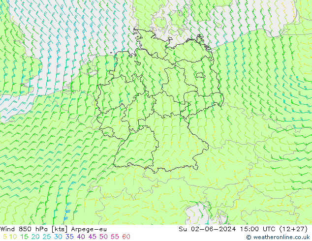 Wind 850 hPa Arpege-eu zo 02.06.2024 15 UTC