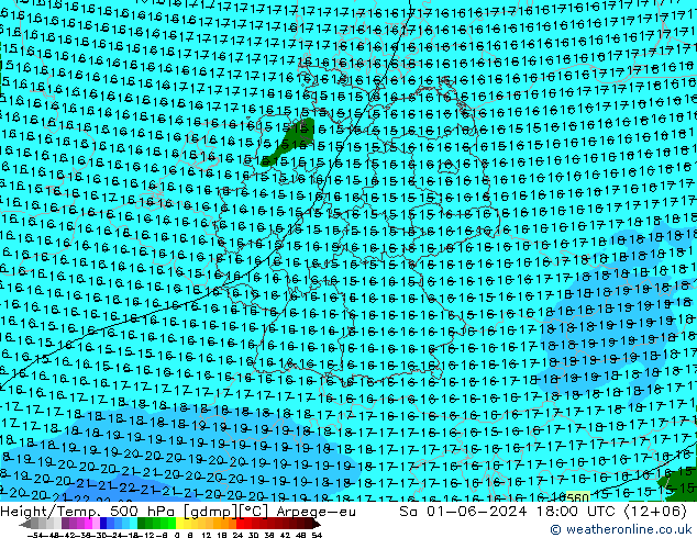 Hoogte/Temp. 500 hPa Arpege-eu za 01.06.2024 18 UTC