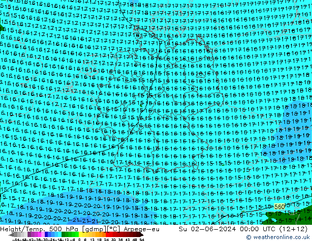 Height/Temp. 500 hPa Arpege-eu Ne 02.06.2024 00 UTC