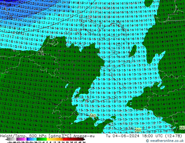 Géop./Temp. 500 hPa Arpege-eu mar 04.06.2024 18 UTC