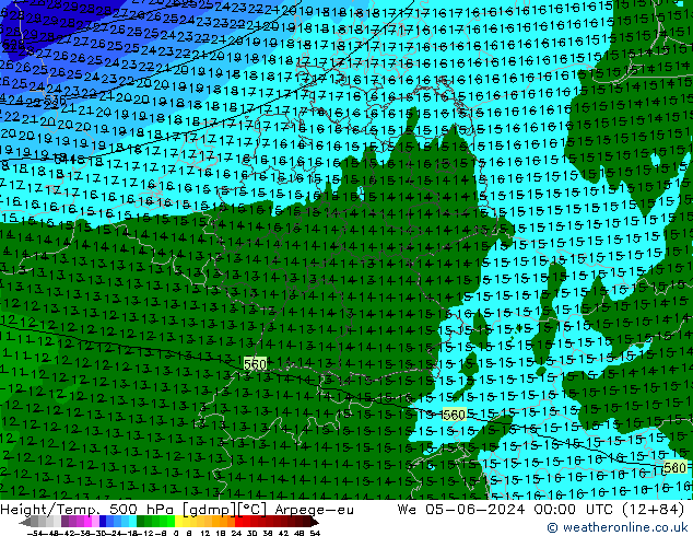 Height/Temp. 500 hPa Arpege-eu Mi 05.06.2024 00 UTC