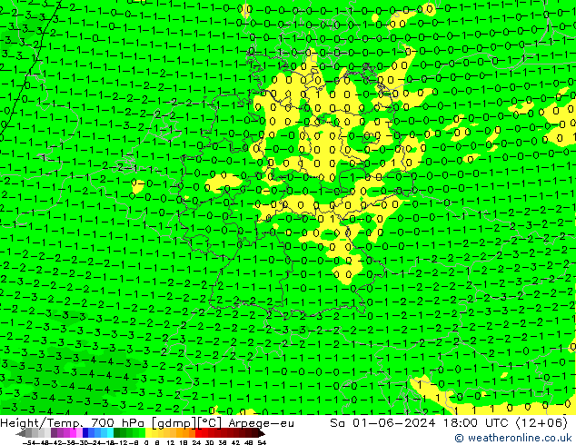 Height/Temp. 700 hPa Arpege-eu 星期六 01.06.2024 18 UTC