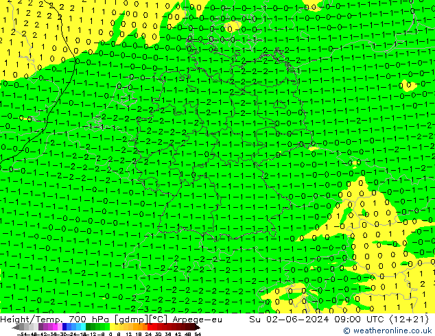 Height/Temp. 700 hPa Arpege-eu Su 02.06.2024 09 UTC