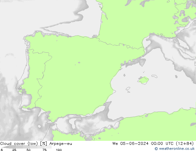 Cloud cover (low) Arpege-eu We 05.06.2024 00 UTC