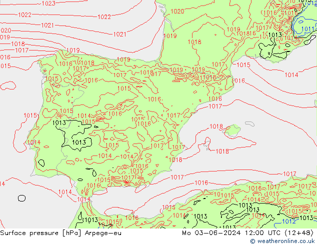 Presión superficial Arpege-eu lun 03.06.2024 12 UTC