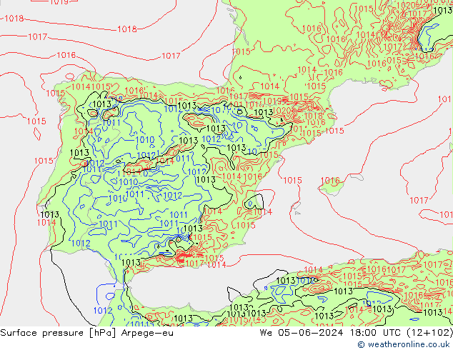 Pressione al suolo Arpege-eu mer 05.06.2024 18 UTC