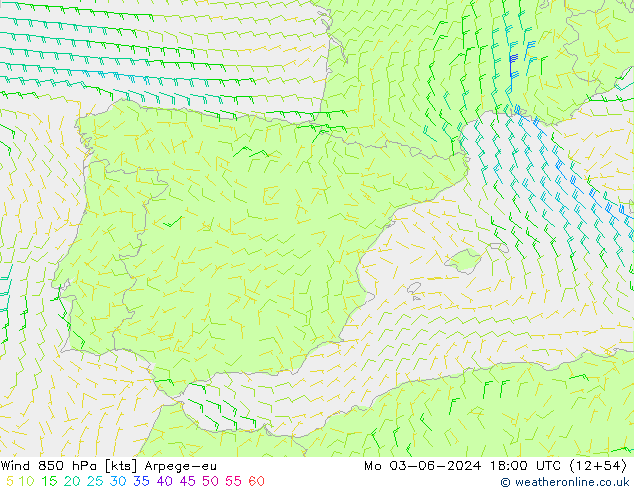 Wind 850 hPa Arpege-eu Mo 03.06.2024 18 UTC