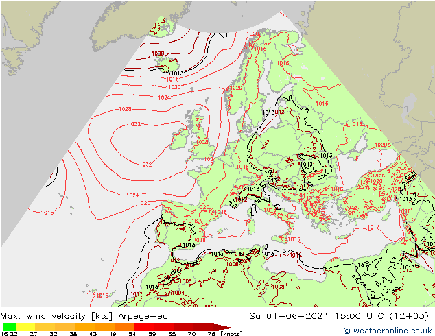 Max. wind velocity Arpege-eu 星期六 01.06.2024 15 UTC