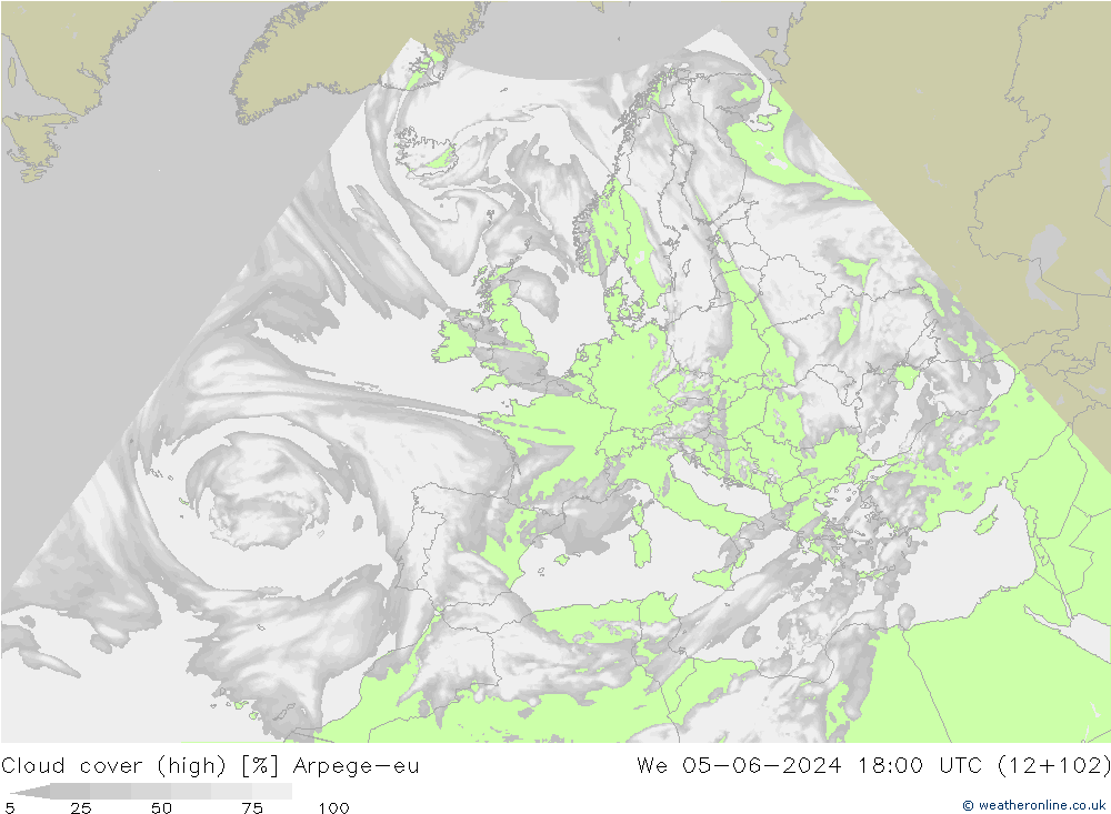 vysoký oblak Arpege-eu St 05.06.2024 18 UTC