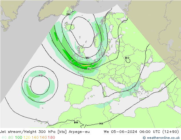 Jet stream Arpege-eu Qua 05.06.2024 06 UTC