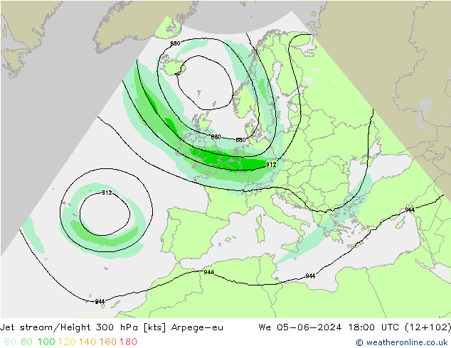 Jet stream/Height 300 hPa Arpege-eu We 05.06.2024 18 UTC