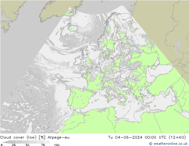 Bewolking (Laag) Arpege-eu di 04.06.2024 00 UTC