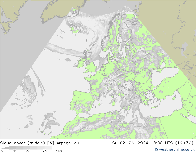 Cloud cover (middle) Arpege-eu Su 02.06.2024 18 UTC
