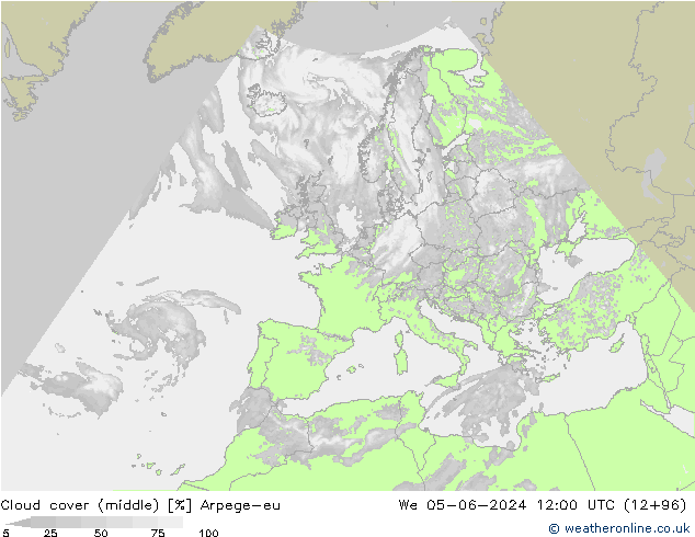 Cloud cover (middle) Arpege-eu We 05.06.2024 12 UTC