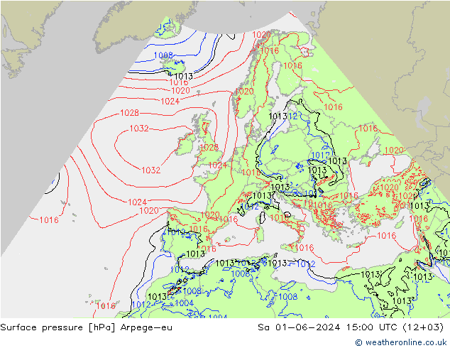 Pressione al suolo Arpege-eu sab 01.06.2024 15 UTC