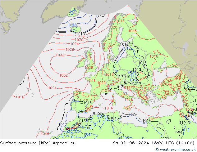 地面气压 Arpege-eu 星期六 01.06.2024 18 UTC