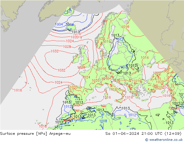 Presión superficial Arpege-eu sáb 01.06.2024 21 UTC