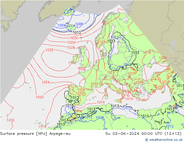 Surface pressure Arpege-eu Su 02.06.2024 00 UTC