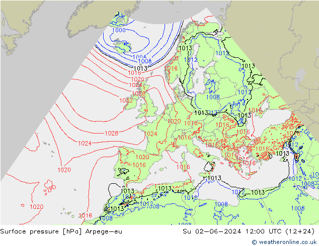 Atmosférický tlak Arpege-eu Ne 02.06.2024 12 UTC