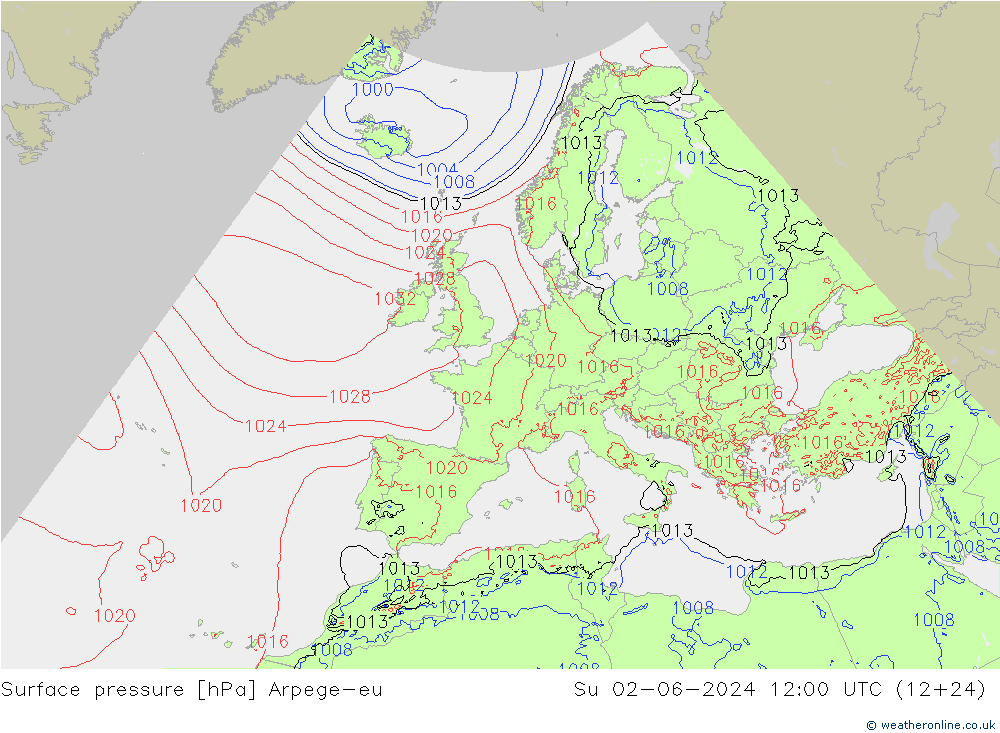 Surface pressure Arpege-eu Su 02.06.2024 12 UTC