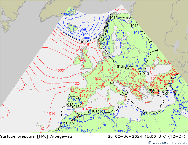Atmosférický tlak Arpege-eu Ne 02.06.2024 15 UTC