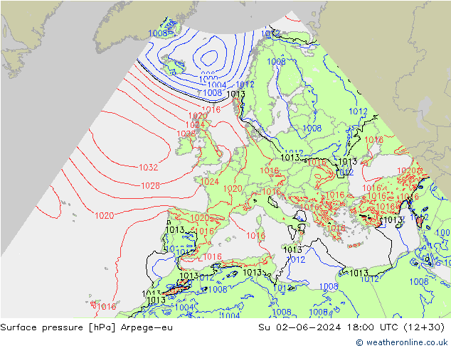 Surface pressure Arpege-eu Su 02.06.2024 18 UTC
